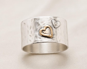Handmade Hammered Sterling Silver Wide Band Ring: Meditation, Thumb, Wedding Band