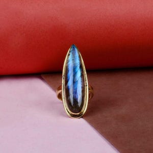 Teardrop Labradorite Statement Ring: Gift for Mom