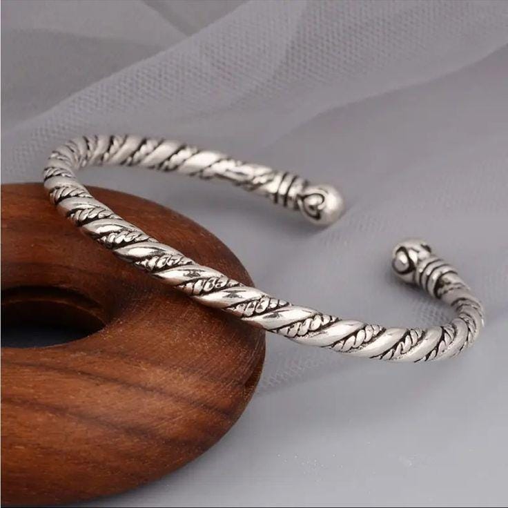 Real Solid 925 Sterling Silver Twisted Cuff Bracelet Adjustable