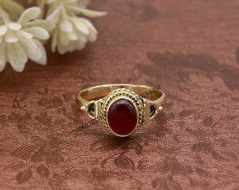 Red Garnet Ring: Handmade 14K Gold Brass & Sterling Silver