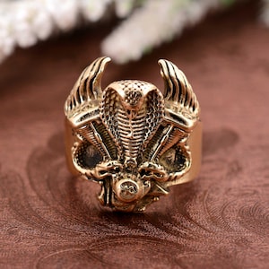 Solid Brass Snake Ring, 14K Gold Brass Ring, 925 Sterling Silver, Serpent Ring, Gift for Her, Adjustable Ring, Halloween Gifts