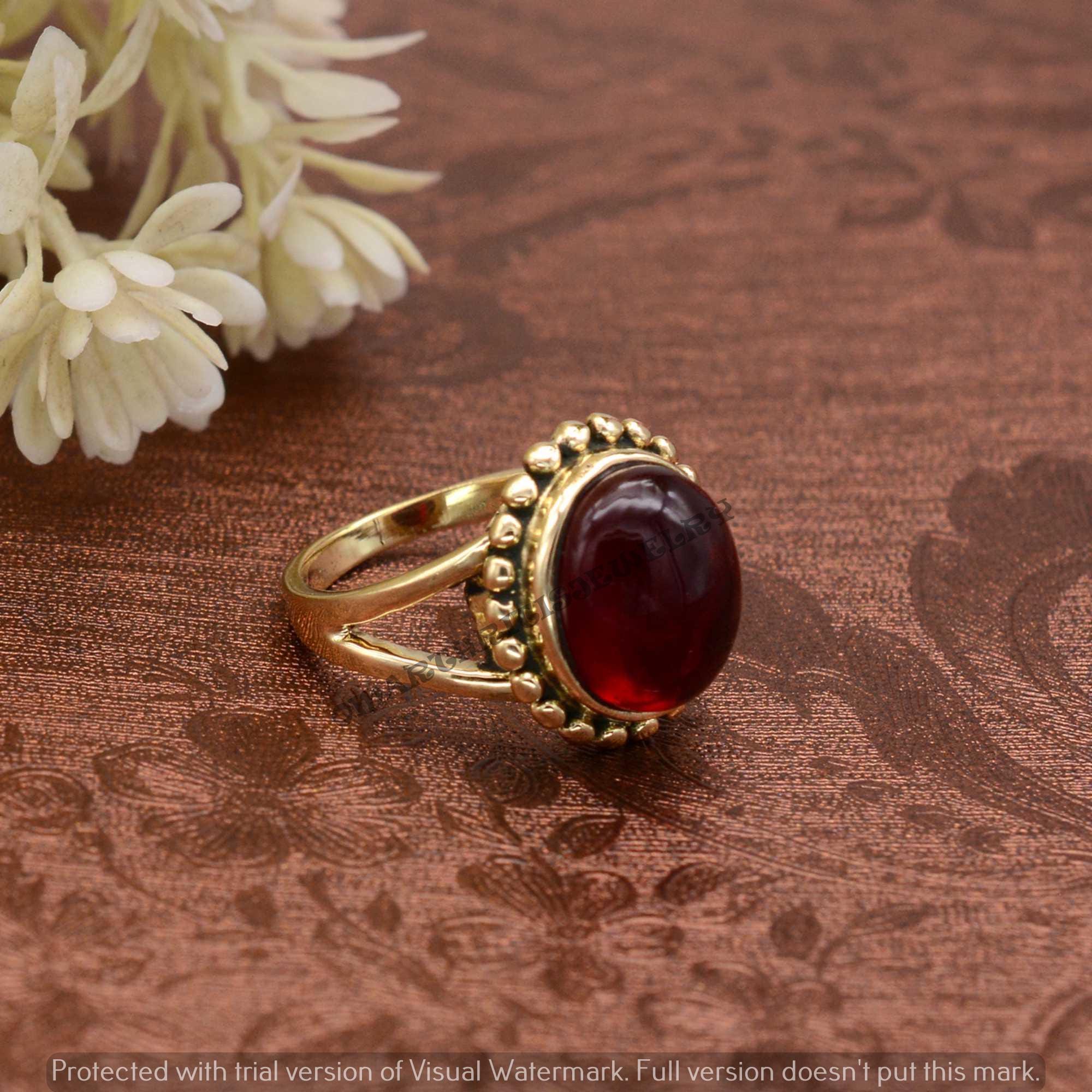 14K Gold Red Garnet Ring: Handmade Gemstone Engagement Ring - Etsy