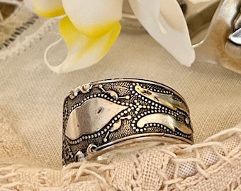 Floral antique spoonring vintage Danish design silverware Stamped ring Statement ring Talisman art nouveau Christmas gift unisex