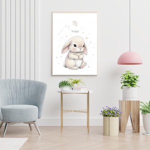 Virgo Baby Sternzeichen Poster personalisiert - Sanftes Kinderzimmer druckbare Wandkunst - Individuell gefertigtes Name Sternzeichen Geschenk - digitaler Download