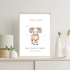 Widder Sternzeichen Poster - Personalisierte druckbare Kinderzimmer Wandkunst - Widder Sternzeichen - Baby Name digitaler Download