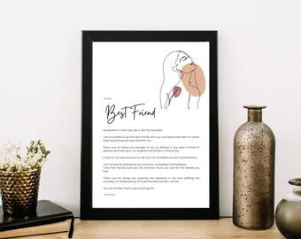 Gift for Best Friend - Printable, Letter to Best Friend, Gift to Best Friend, To my Best Friend, Minimal Line Drawing - Digital Download