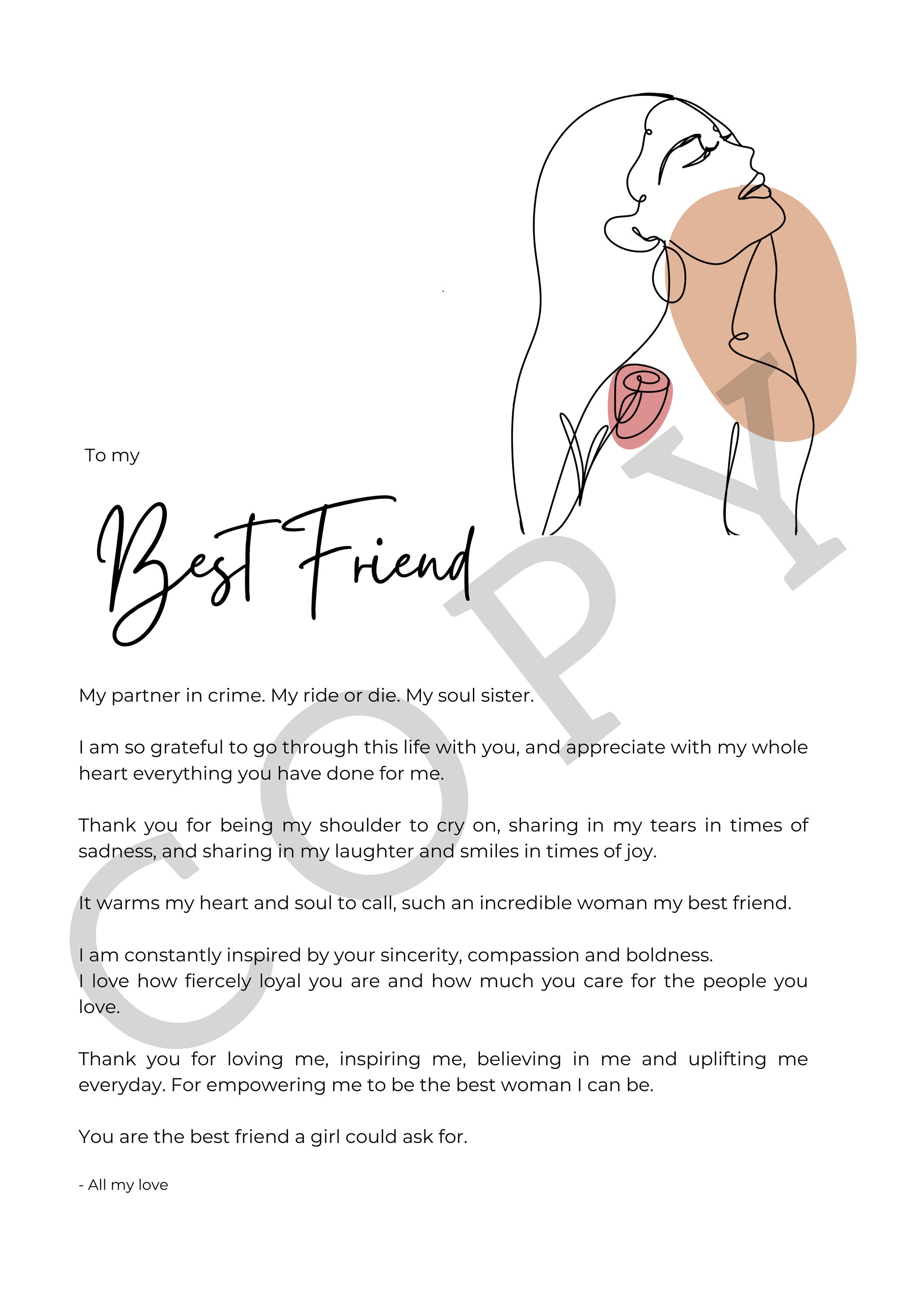 Gift for Best Friend - Printable, Letter to Best Friend, Gift to Best ...