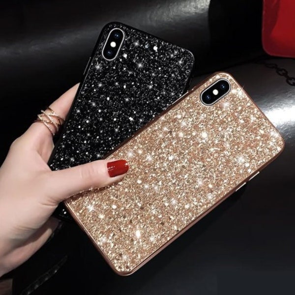 Sparkle Iphone Cover for Iphone 12 11 Pro Max X Xr XS Max 7 8 Plus 7 8 Case in Black & Gold