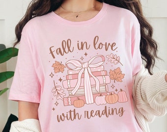 Coquette Fall Reading Shirt, Fall English Reading Teacher Tshirt, Autumn Librarian Shirt, Cute Book Lover Shirt, Coquette Books Pumpkin Tee