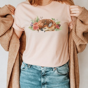 Floral Baby Deer Shirt, Floral Fawn Shirt, Deer Botanical Shirt, Forest Fairycore Cottagecore Woodland Animal Tee, Fawn Deer Lover Gift