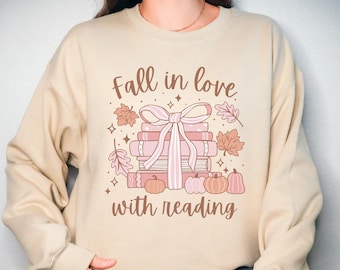Coquette Fall Reading Sweatshirt, Fall Reading Shirt, Cute Book Lover Gift, Autumn English Reading Teacher Sweatshirt, Pink Pumpkin Books
