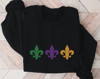 Fleur De Lis Mardi Gras Sweatshirt, Fat Tuesday Sweater, Mardi Gras Party Parade Carnival Crewneck, NOLA New Orleans Louisiana Mardi Gras