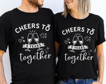 Fifth Wedding Anniversary Shirts, 5th Anniversary Gift, Husband Wife T-Shirts, Matching Married Couple Tees, Cheers to 5 Years Together