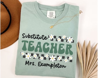Comfort Colors® Substitute Teacher Shirt, Custom Substitute Teacher TShirt, Personalized Teacher Shirt Gift, Cute Daisy Retro Teacher Shirt