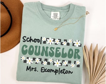 Comfort Colors® School Counselor Shirt, Custom School Counselor TShirt, Personalized School Counselor Gift, Retro School Counselor Tee, Name