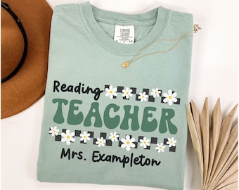 Comfort Colors® Reading Teacher Shirt, Custom Reading Teacher TShirt, Personalized Reading Teacher Gift, Retro Reading Teacher Shirt, Name