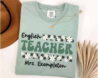 Comfort Colors® English Teacher Shirt, Custom English Teacher TShirt, Personalized English Teacher Gift, Retro English Teacher Shirt, Name