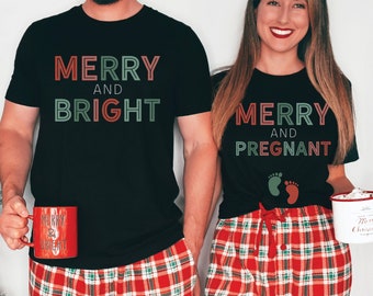 Couples Christmas Pregnancy Reveal Shirts, Funny Baby Announcement Christmas Shirts, Couples Baby Reveal Shirts, Holiday Mom Dad To Be Tees