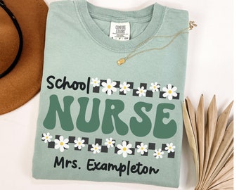 Comfort Colors® School Nurse Shirt, Custom School Nurse TShirt, Personalized School Nurse Gift, Retro School Nurse Tee, Nurse Appreciation
