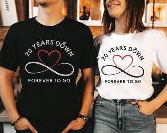 20th Wedding Anniversary Shirts, 20th Anniversary Gift, Husband Wife T-Shirts, Matching Married Couple Tees, 20 Years Down Forever To Go