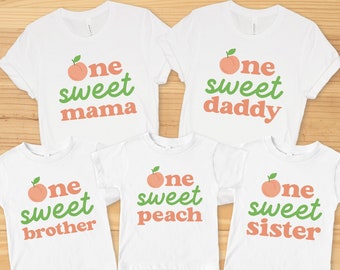 One Sweet Peach Matching Family Birthday Shirts, One Sweet Peach Shirt, Peach 1st Birthday Outfit, Peach Birthday Party, Mommy & Me Shirts