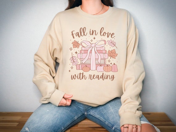 Coquette Fall Reading Sweatshirt, Fall Reading Shirt, Cute Book Lover Gift, Autumn English Reading Teacher Sweatshirt, Pink Pumpkin Books