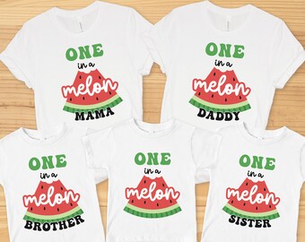 One In A Melon Matching Family Birthday Shirts, One In A Melon 1st Birthday Outfit, Watermelon 1st Birthday Party Tees, Mommy & Me Shirts