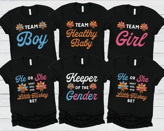 Thanksgiving Gender Reveal Shirts, Little Turkey Fall Gender Reveal Party Matching Shirts, Keeper Of The Gender Team Boy Girl, Mom Dad To Be