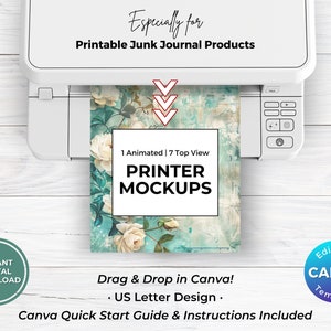 Printer Mockups for Printable Junk Journal Products | Etsy Shop Listing Photo Mockup | Canva | Editable Canva Template | Etsy Seller