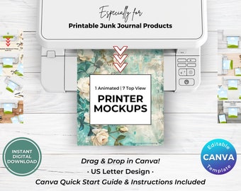 Printer Mockups for Printable Junk Journal Products | Etsy Shop Listing Photo Mockup | Editable Canva Template | Etsy Seller