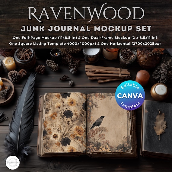 Raven Junk Journal Mockup Canva Template: Dark Academia (Digital Download)