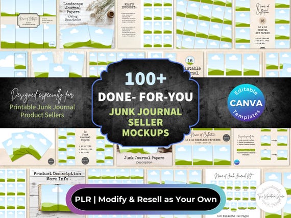 Canva Etsy Listing Templates for Junk Journal Sellers | Etsy Sellers Templates | PLR Digitals | Templates Bundle | Canva Template Mockups