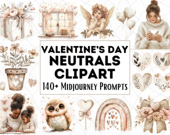 140+ Midjourney Valentine’s Day Neutral Clipart Prompts | AI Art | Midjourney Prompts | Beige | Midjourney Guide | Digital Art