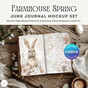 Farmhouse Spring Junk Journal Mockup Set | Editable Canva Template | Drag And Drop Mockup | Canva Frame Template | Digital Paper Mockup