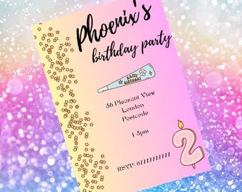 Customizable 2nd Birthday Party Invitation Template (Digital Download, 5x7 in