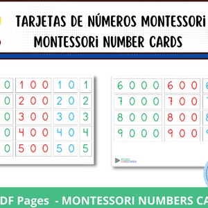 Montessori nummerkaarten, Montessori grote nummerkaarten, afdrukbare wiskundebron, leer getallen, wiskunde leren, Montessori Flash Cards,