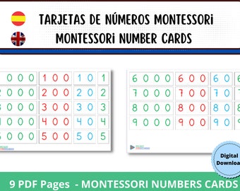 モンテッソーリ数字カード、モンテッソーリ大きな数字カード、印刷可能な数学リソース、数字を学ぶ、数学を学ぶ、モンテッソーリ フラッシュ カード、