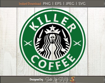 Killer Coffee Digital Print and Cut File featuring Michael Myers, SVG Cricut File, PNG Print, Killer Coffee, Funny, Trendy Halloween