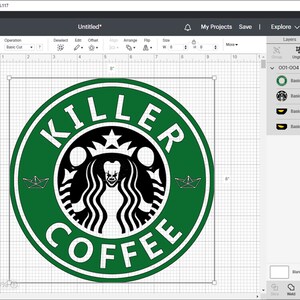 May include: A green and black coffee logo with the text "KILLER COFFEE" in a circle. The logo features a stylized image of a clown's face with a crown and a mermaid tail.