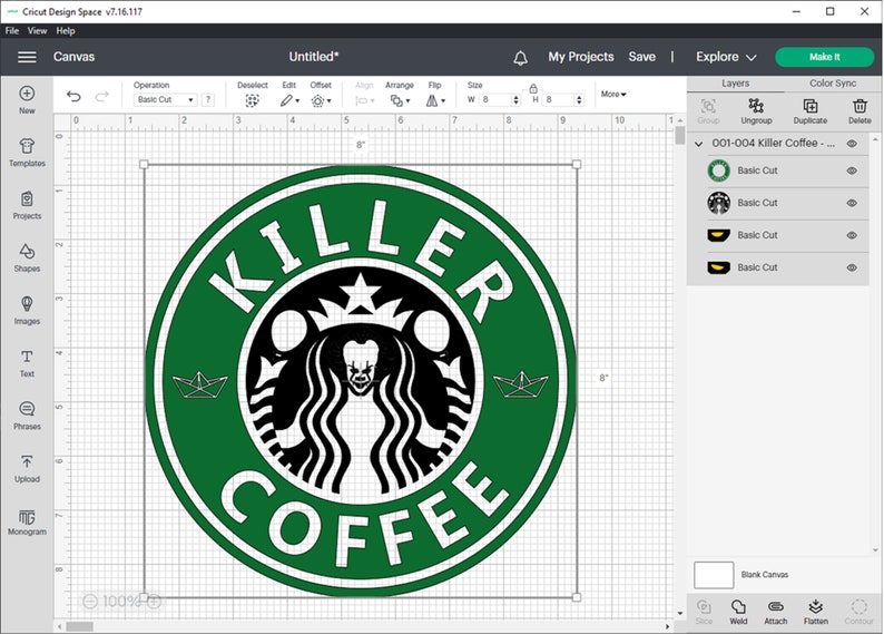 May include: A green and black coffee logo with the text "KILLER COFFEE" in a circle. The logo features a stylized image of a clown's face with a crown and a mermaid tail.