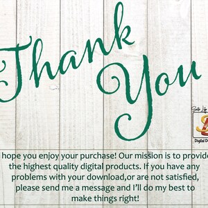 May include: A green cursive thank you message on a white wood background. The text "Shop Life SVG Digital Designs" is in the bottom right corner of the image.