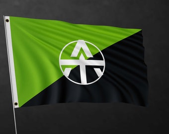 Geo-Anarchist Flag | Green & Black Polyester, Double Stitched