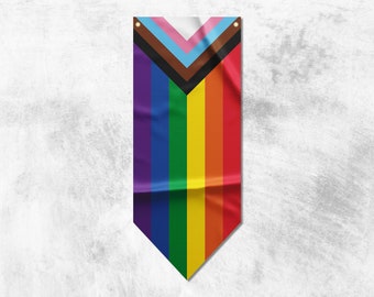 Fortschritt Regenbogen Wimpel Flagge Banner | Pride Flaggen Banner | Hochwertige Materialien | Maße: 50 x 120 cm