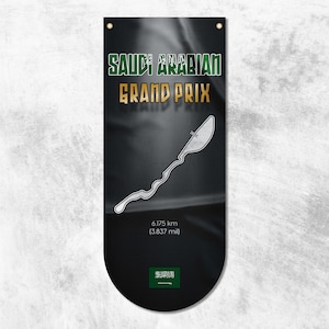 Formule 1 Saoedi-Arabische Grand Prix wimpelvlag | F1-circuitkaarten | F1-circuitkaarten | Materialen van hoge kwaliteit | Afmeting: 50x120 cm
