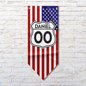 Bandera personalizada de la Ruta 66 / Ruta 66 personalizable / Decoración del hogar / Materiales de alta calidad / Tamaño: 50 x 120 cm