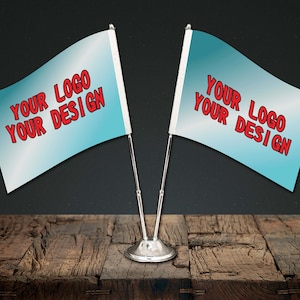 Custom Double Flagpole Table Desk Flag with Stand | Personalized Table Desk Flag | High Quality Materials
