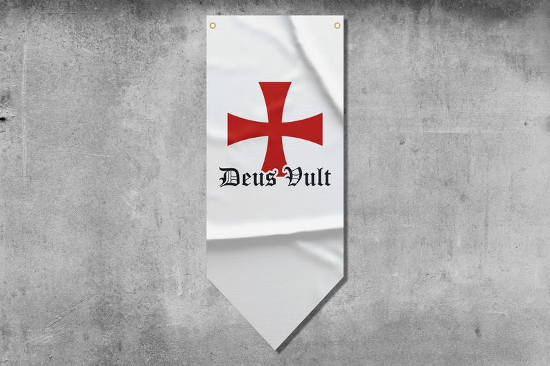 Deus Vult Pennant Flag – Medieval Knight Templar Cross Banner, Crusader