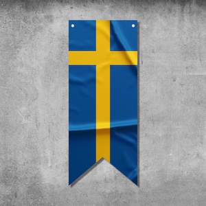 Puede incluir: Una bandera azul y amarilla con una cruz amarilla sobre fondo azul. La bandera está colgada de una pared.