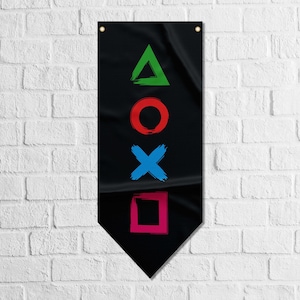 Play Station Icons Pennant Flag Banner | House Wall Hanging Flag Banner | High Quality Materials | Size: 50x120 cm