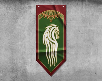 LOTR Rohan Wimpel Flagge | Hochwertige Materialien | Maße: 50 x 120 cm